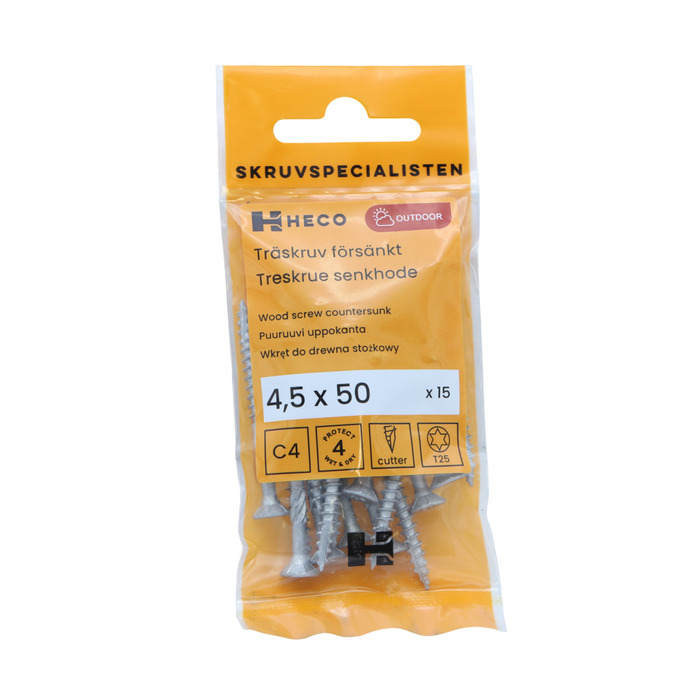Träskruv TFT Försänkt 4,5 x 50 mm 15-pack Heco